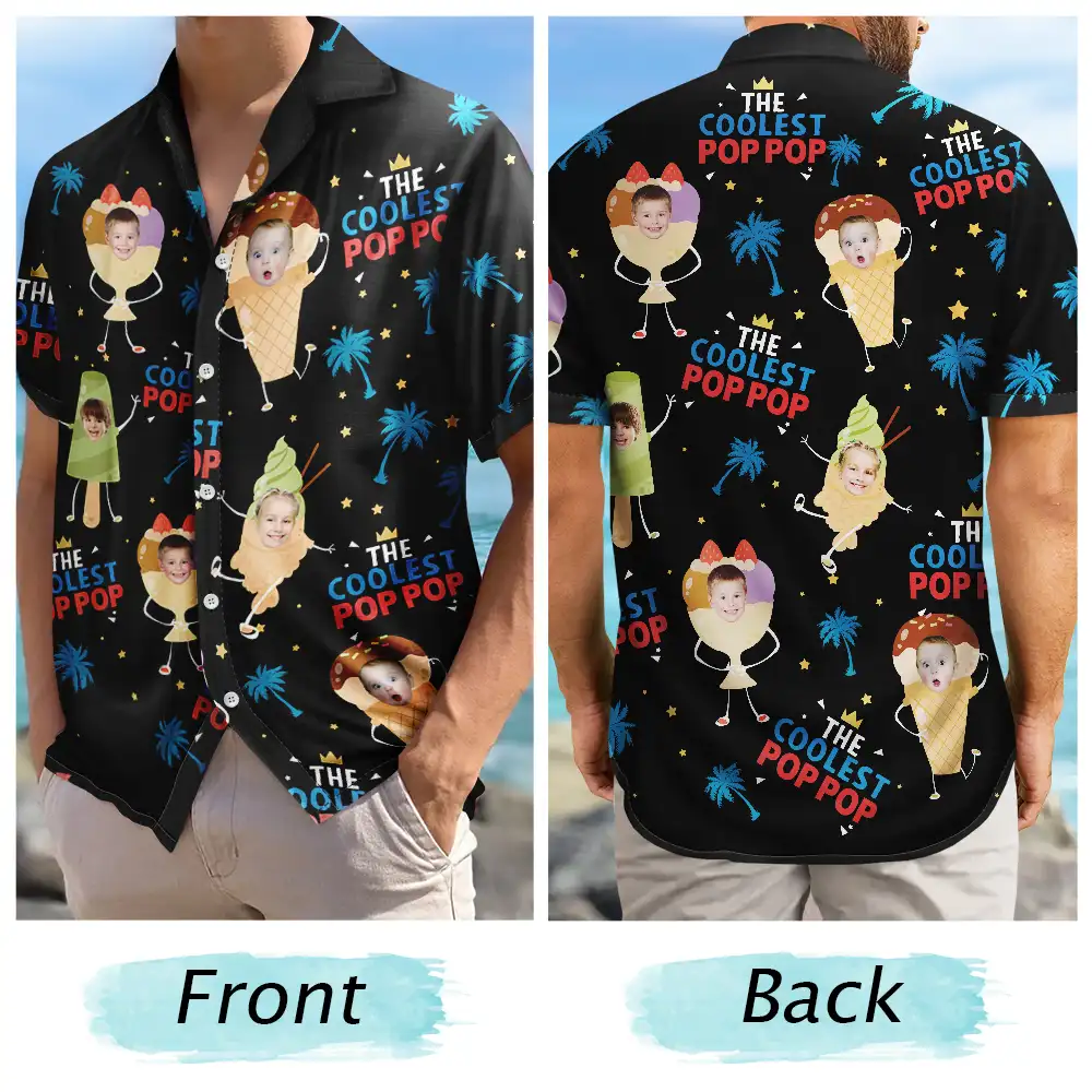 Custom Photo The Coolest Pop Ice Cream Dad - Personalized Hawaiian Shirt - Image 6