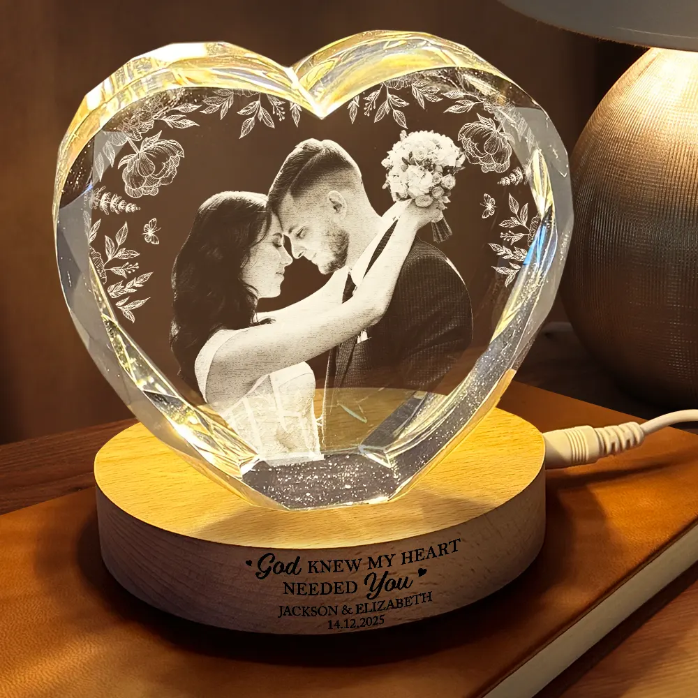 Custom Photo The Date We Became Mr & Mrs Wedding Couple - Personalized Crystal Heart Shaped Lamp - Image 3