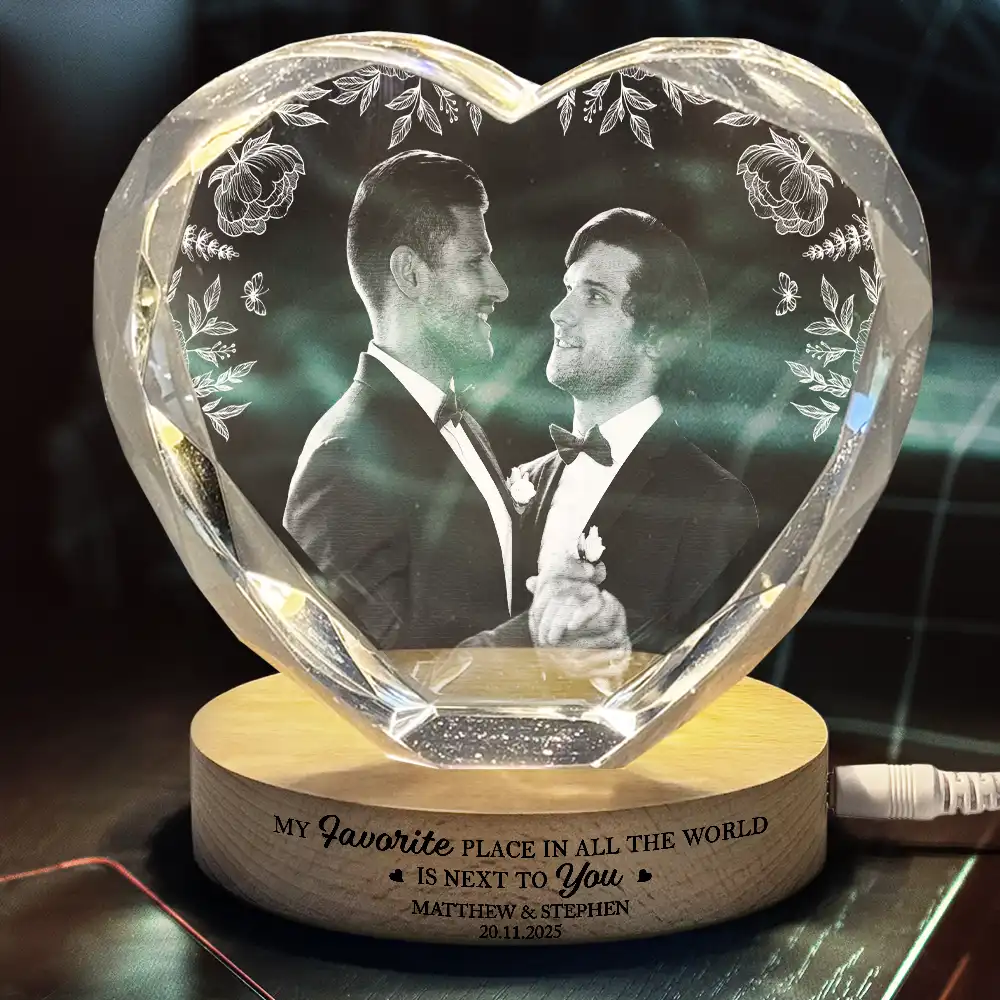 Custom Photo The Date We Became Mr & Mrs Wedding Couple - Personalized Crystal Heart Shaped Lamp - Image 4