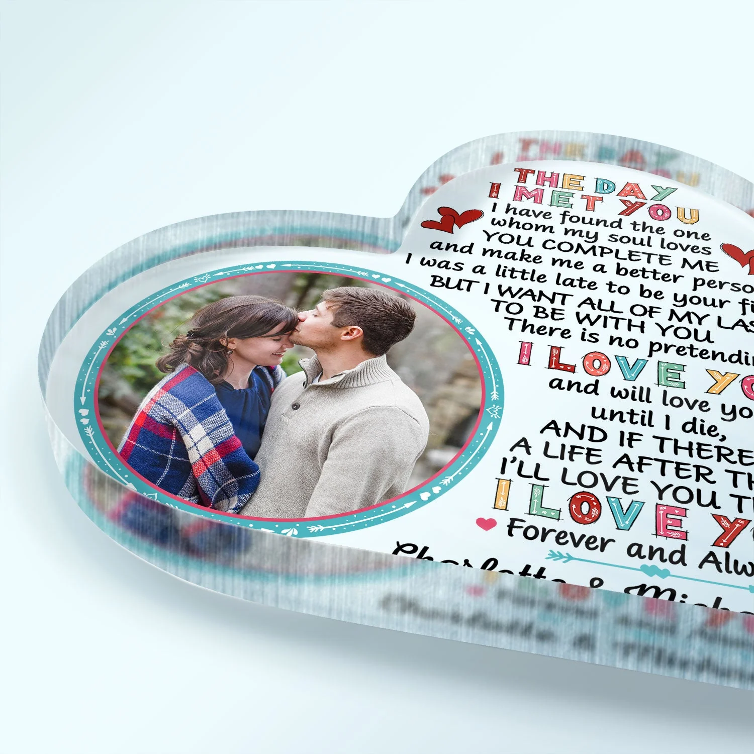 Custom Photo The Day I Met You I Have Found Husband Wife - Gift For Couples - Personalized Custom Heart Shaped Acrylic Plaque - Image 3