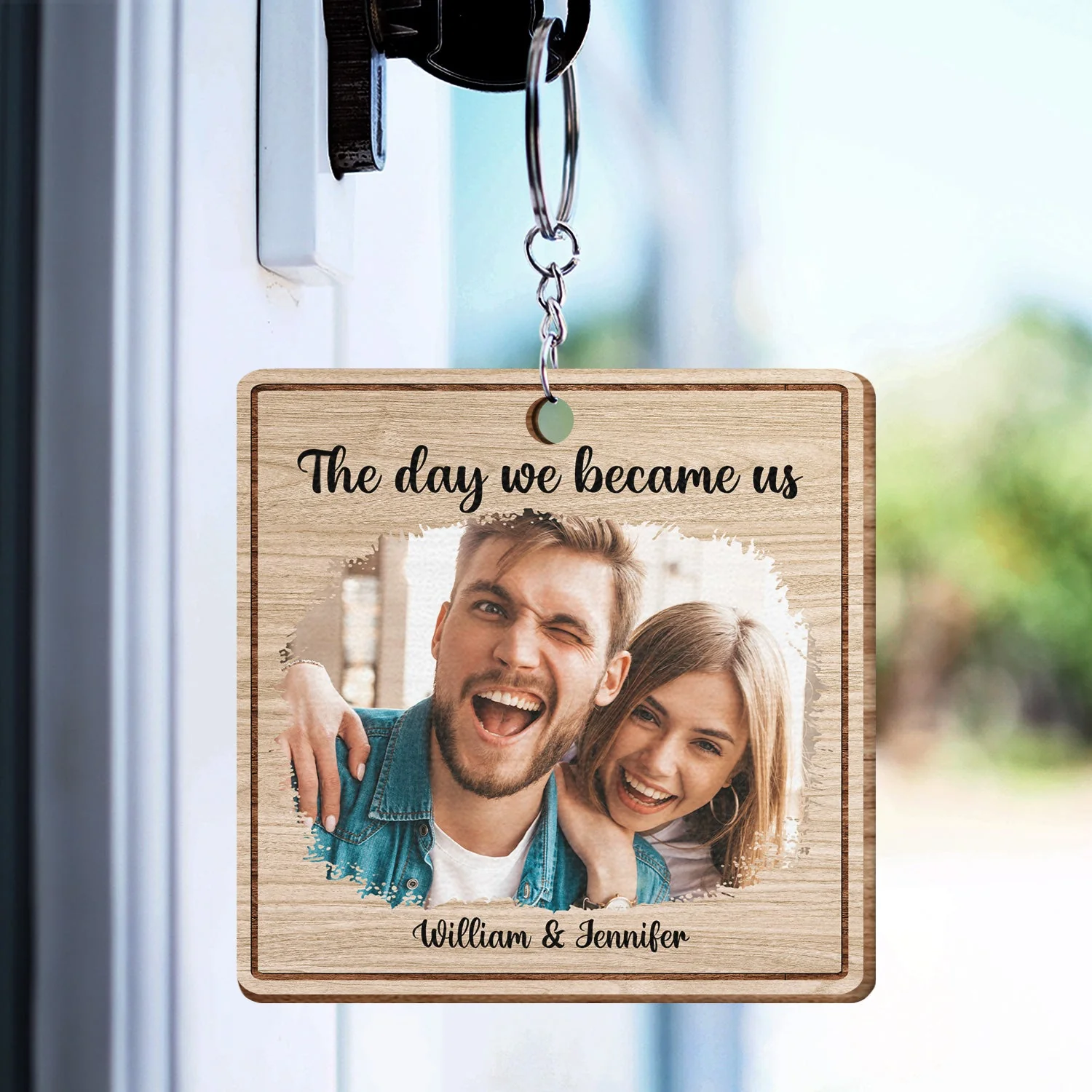Custom Photo The Day We Became Us - Gift For Couples - Personalized Wooden Keychain - Image 3
