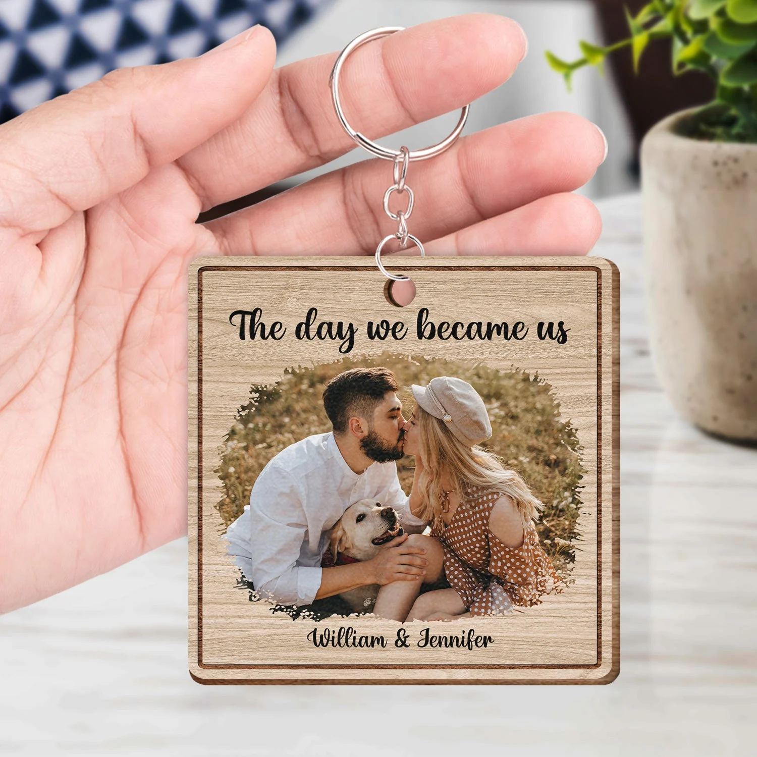 Custom Photo The Day We Became Us - Gift For Couples - Personalized Wooden Keychain - Image 4