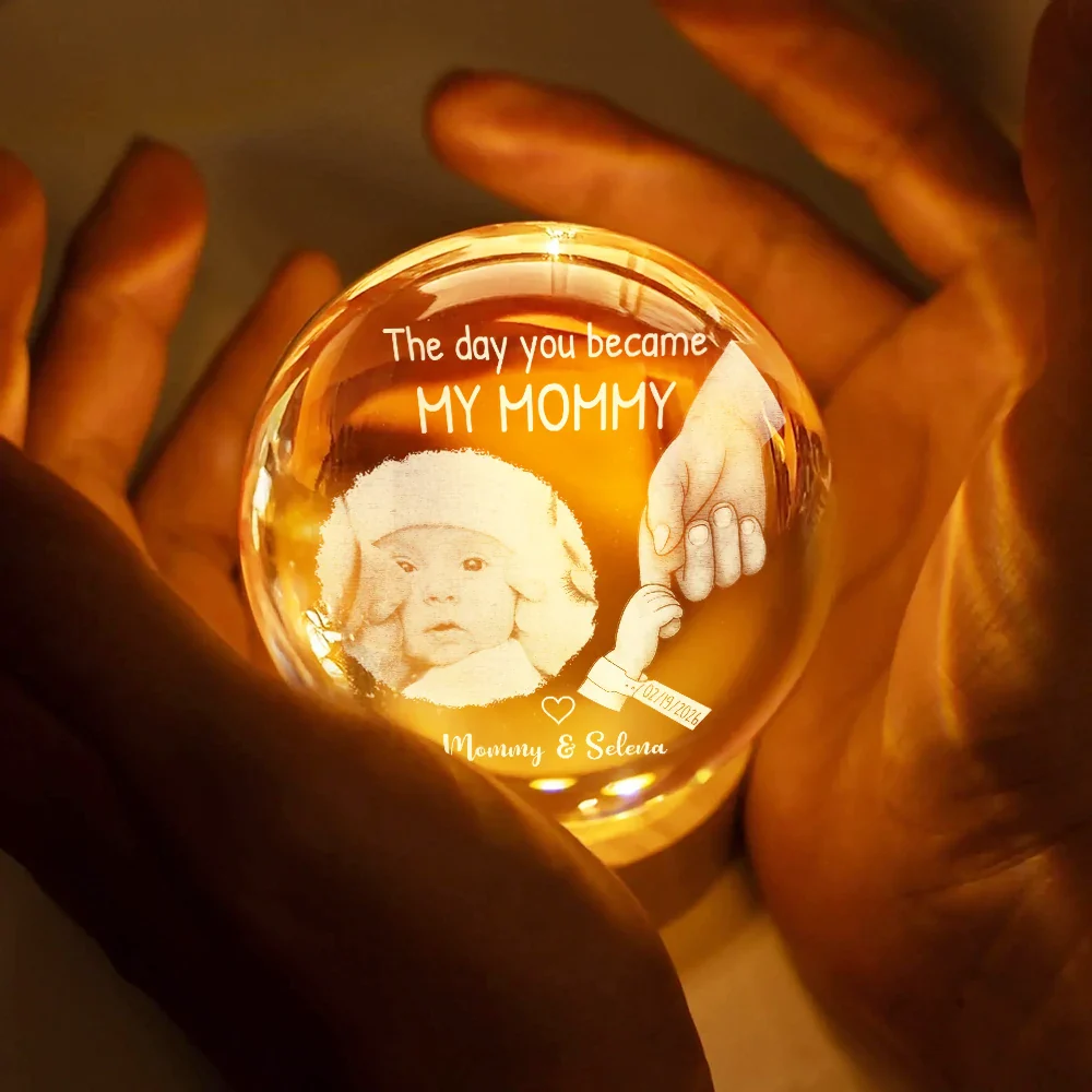 Custom Photo The Day You Became My Mom Dad Holding Hands - Personalized Crystal Globe Lamp - Image 4