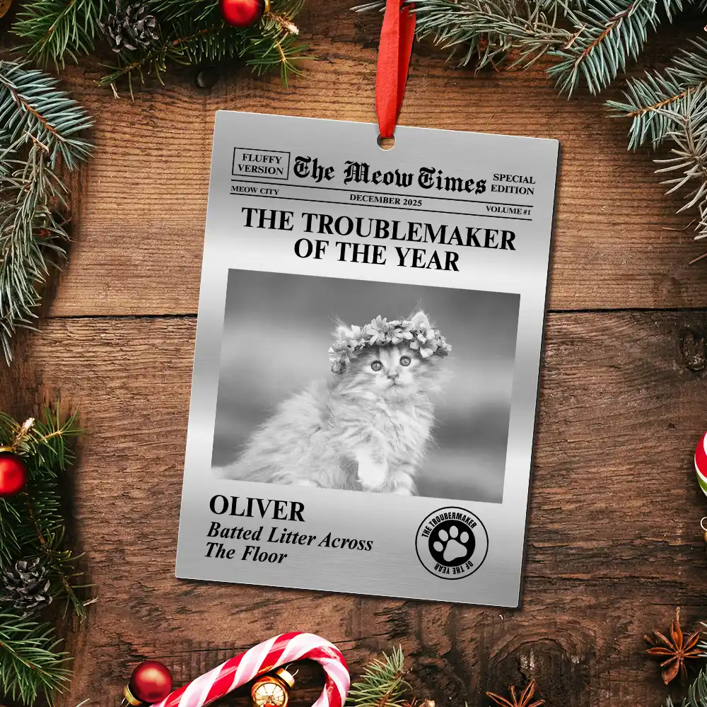 Custom Photo The Dog Times, The Meow Times - Personalized Metal Ornament - Image 5