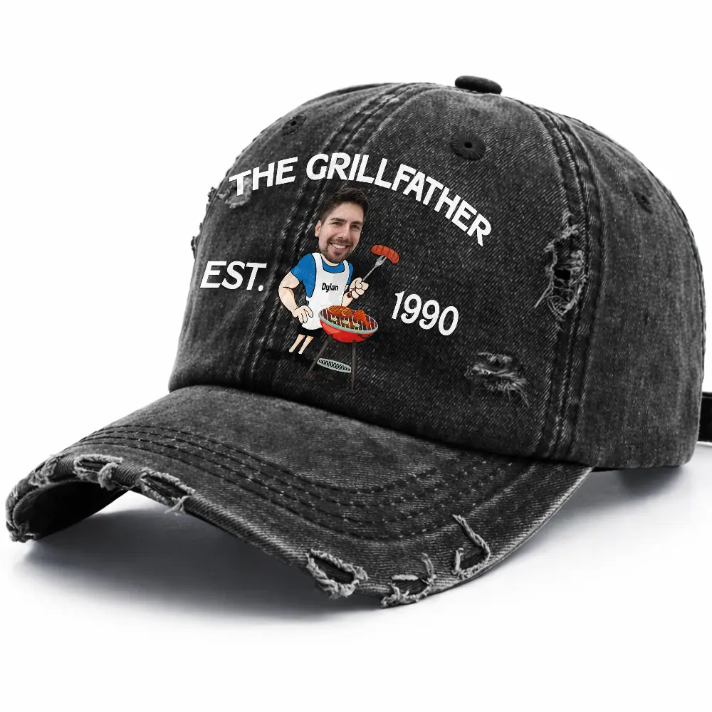 Custom Photo The Grill Master For Him Dad Grandpa - Personalized Distressed Cap - Image 3