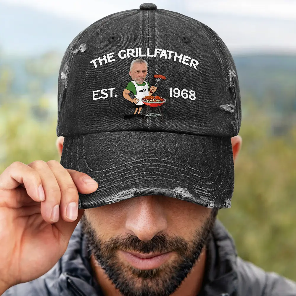 Custom Photo The Grill Master For Him Dad Grandpa - Personalized Distressed Cap - Image 5