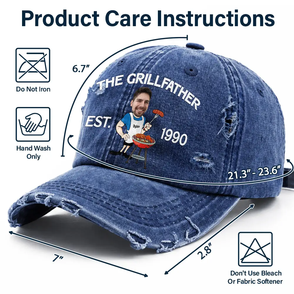 Custom Photo The Grill Master For Him Dad Grandpa - Personalized Distressed Cap - Image 7