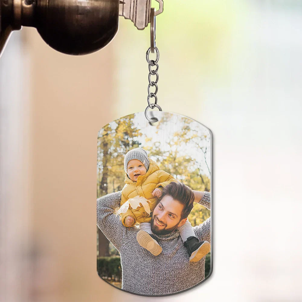 Custom Photo The Moment You Became My Daddy - Personalized Aluminum Keychain - Image 3