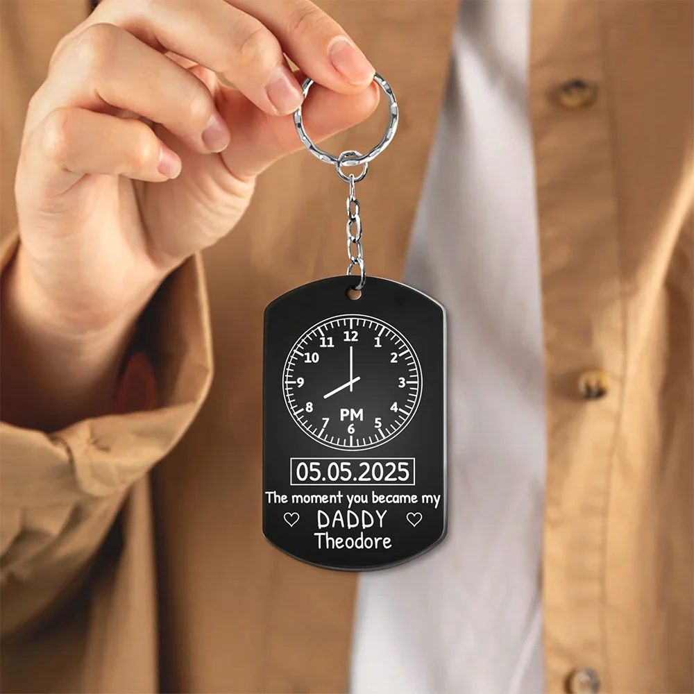 Custom Photo The Moment You Became My Daddy - Personalized Aluminum Keychain - Image 4
