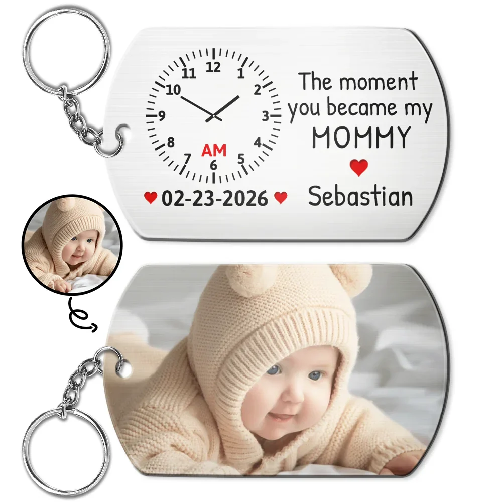 Custom Photo The Moment You Became My Mommy - Personalized Aluminum Keychain - Image 2