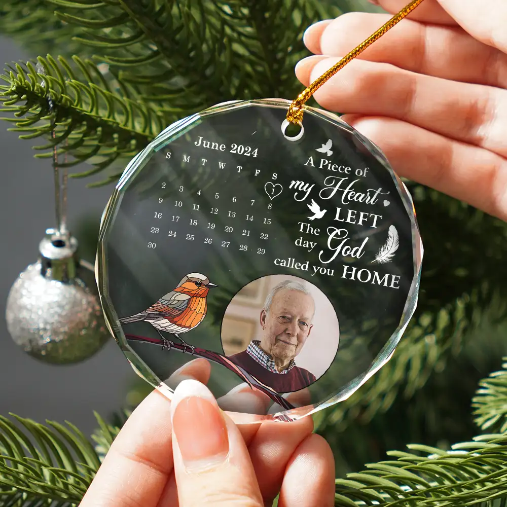 Custom Photo The Moment Your Heart Stopped Calendar Memorial - Personalized Circle Glass Ornament - Image 2