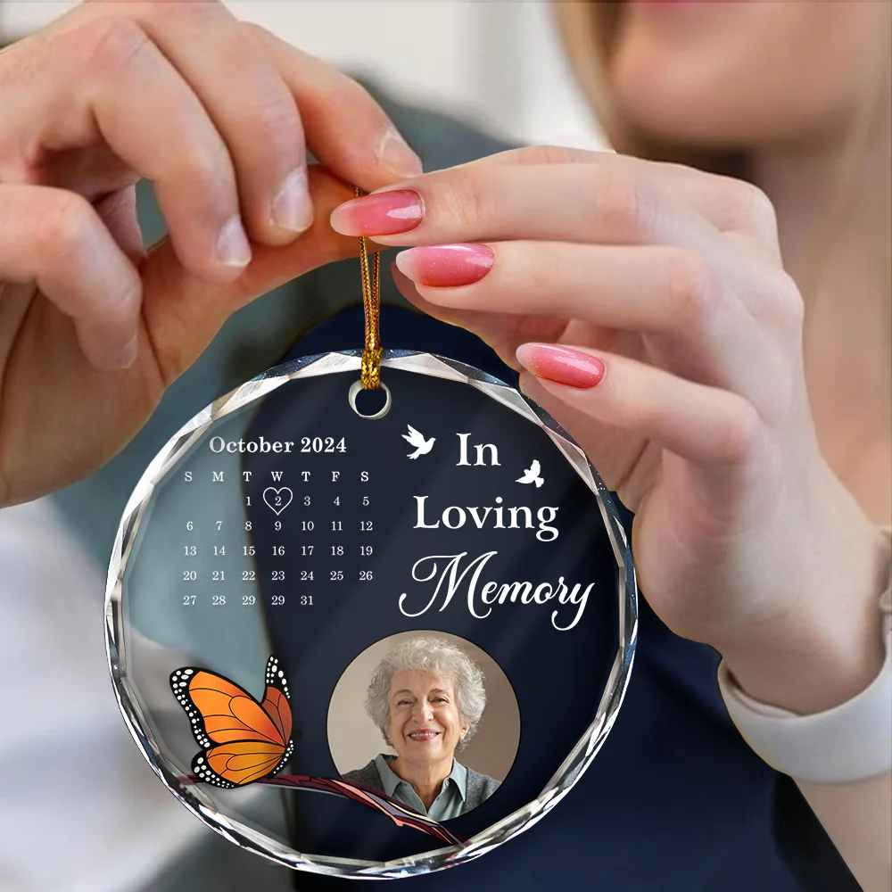 Custom Photo The Moment Your Heart Stopped Calendar Memorial - Personalized Circle Glass Ornament - Image 4