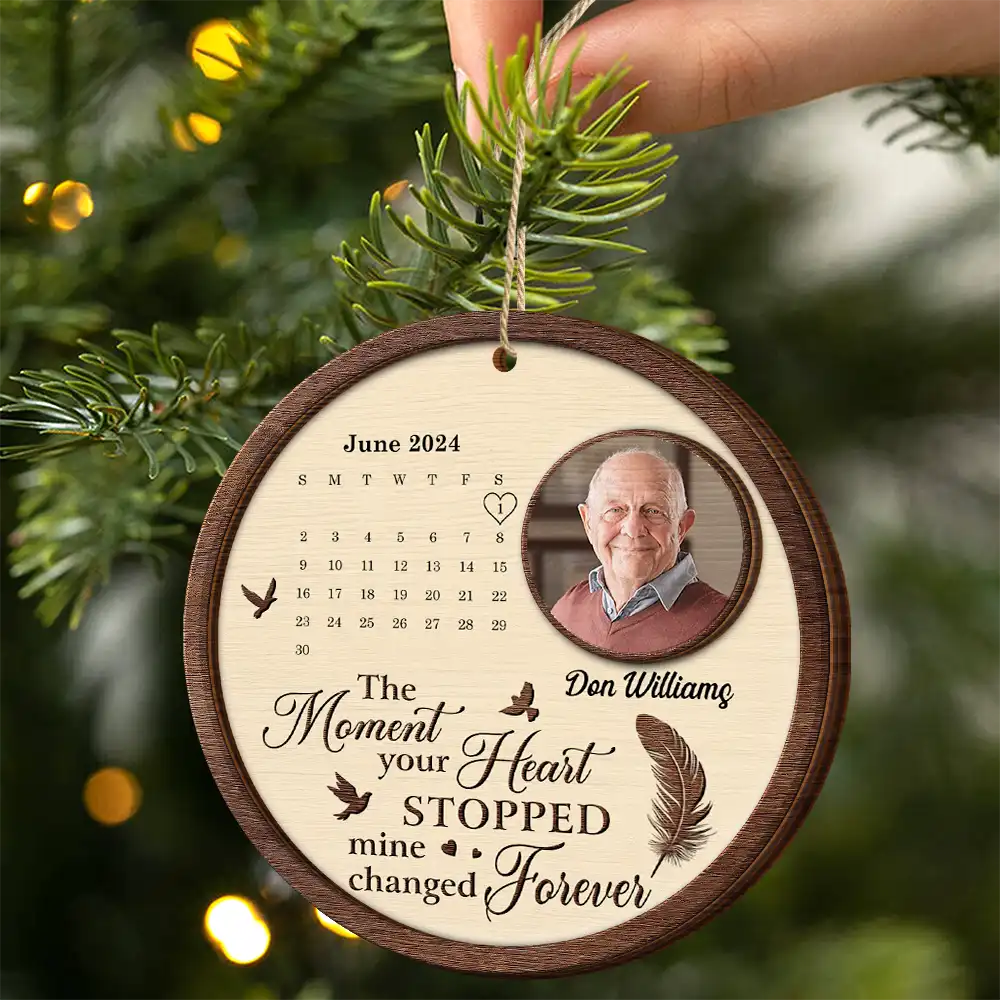 Custom Photo The Moment Your Heart Stopped Memorial Calendar - Personalized 2-Layered Wooden Ornament - Image 2