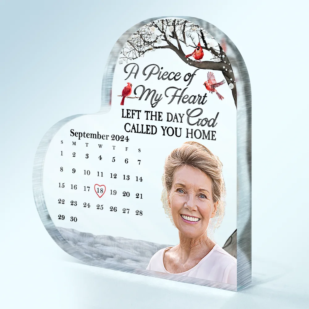 Custom Photo The Moment Your Heart Stopped Memorial Calendar - Personalized Heart Shaped Acrylic Plaque - Image 3