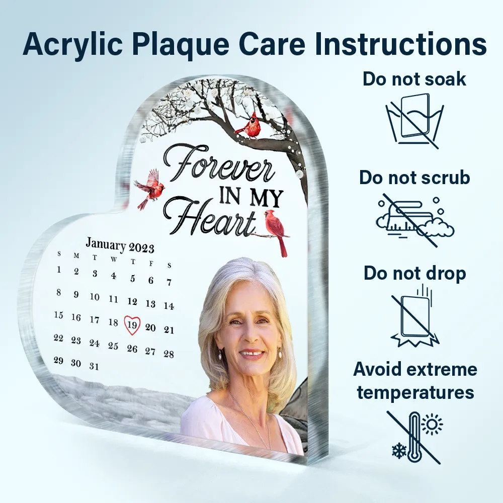 Custom Photo The Moment Your Heart Stopped Memorial Calendar - Personalized Heart Shaped Acrylic Plaque - Image 7