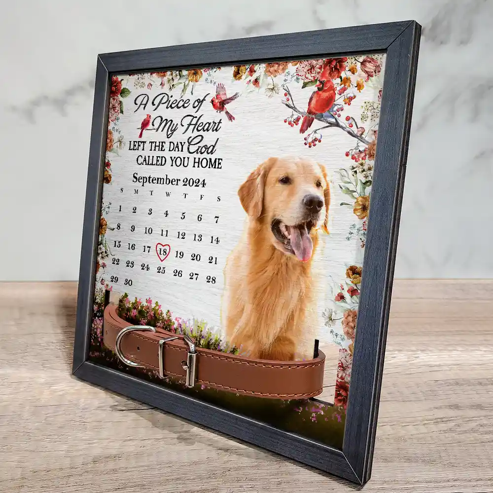 Custom Photo The Moment Your Heart Stopped Memorial Calendar With Flowers - Personalized Pet Loss Sign, Collar Frame - Image 3