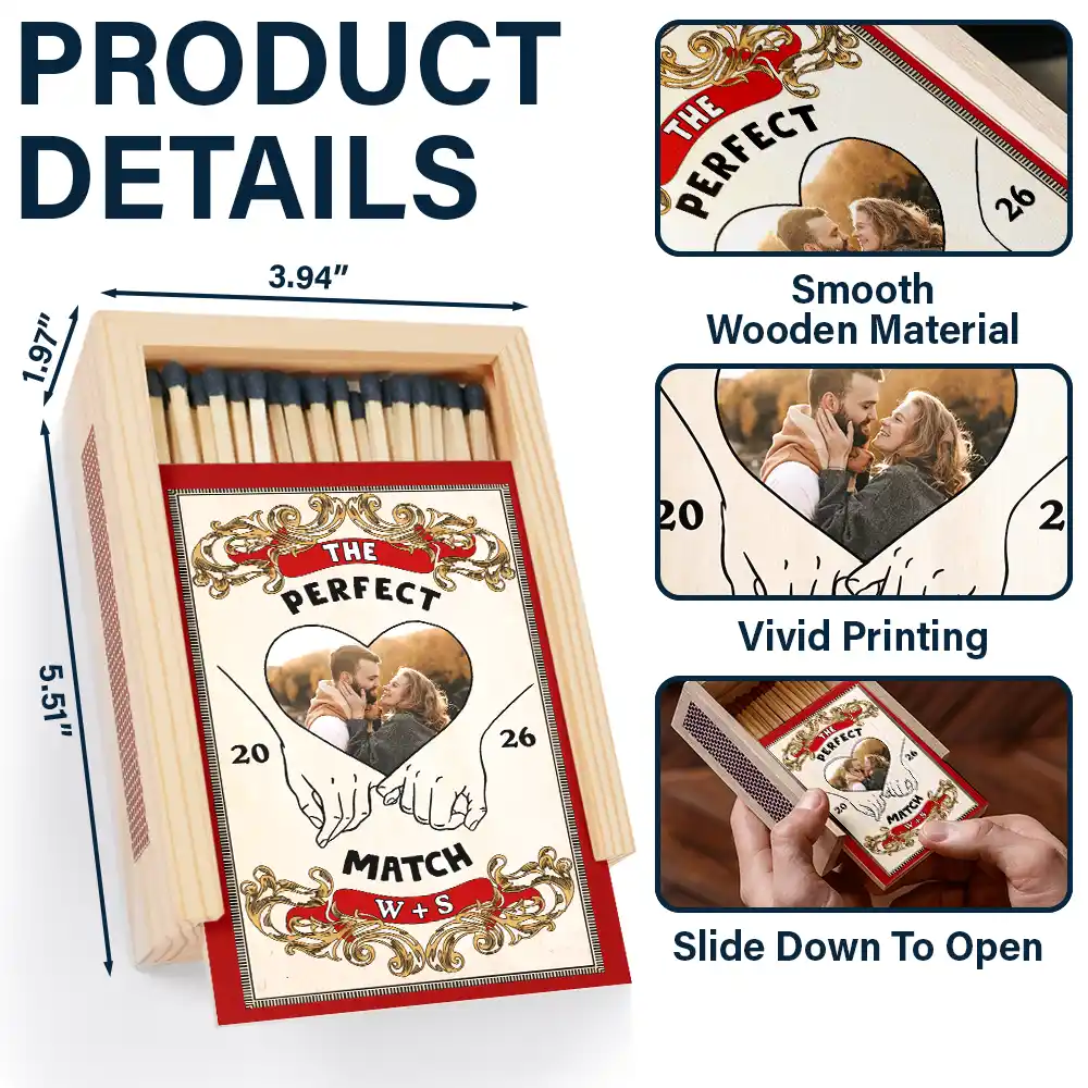 Custom Photo The Perfect Match - Personalized Wooden Matchbox - Image 4