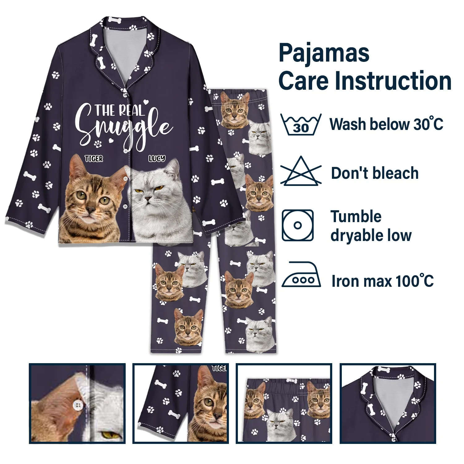 Custom Photo The Real Snuggle Official Sleepshirt - Gift For Pet Lovers, Dog Lovers, Cat Lovers - Personalized Long Pajamas Set - Image 7