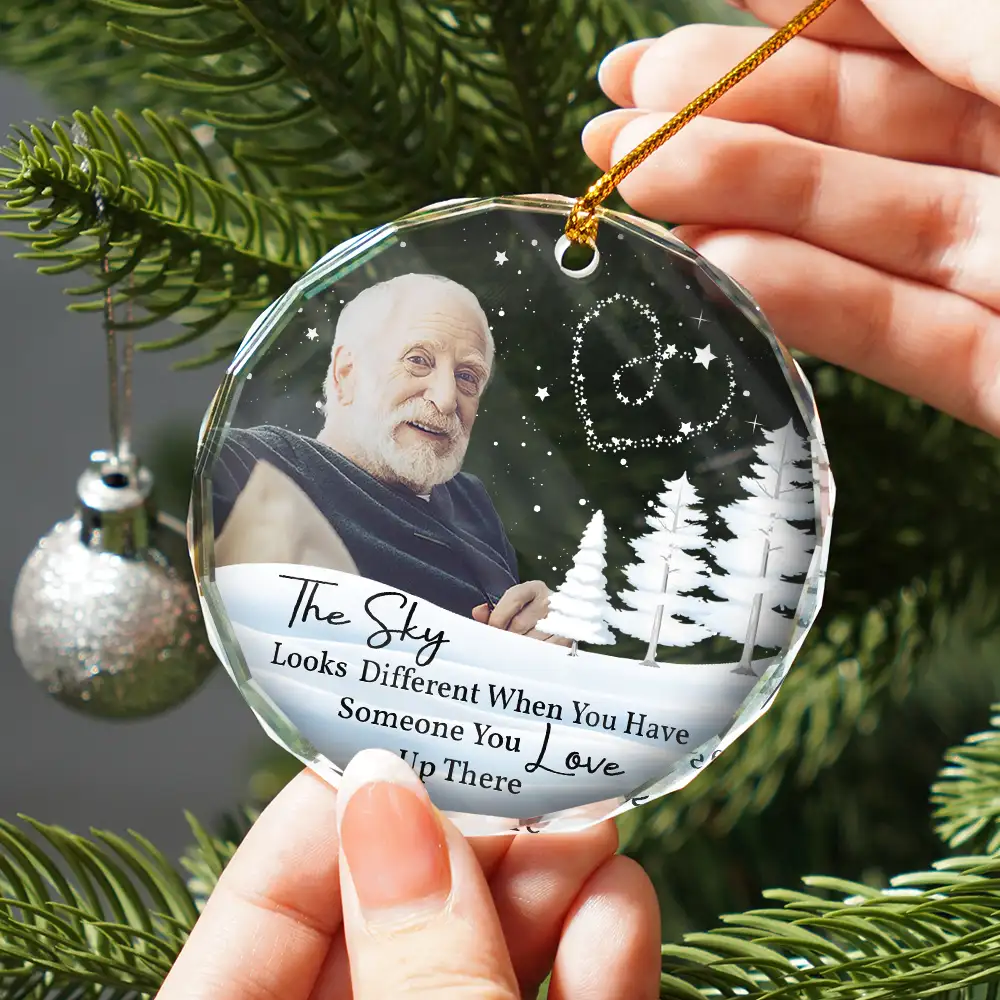 Custom Photo The Sky Looks Different Memorial Family - Personalized Glass Ornament - Image 3