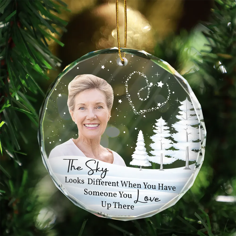 Custom Photo The Sky Looks Different Memorial Family - Personalized Glass Ornament - Image 4