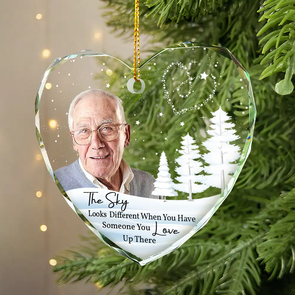 Custom Photo The Sky Looks Different Memorial Family - Personalized Glass Ornament - Image 5