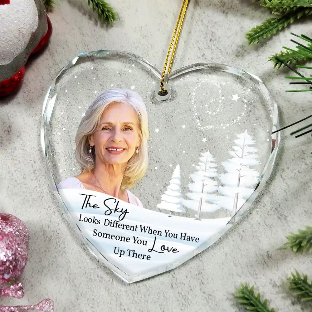 Custom Photo The Sky Looks Different Memorial Family - Personalized Glass Ornament - Image 6