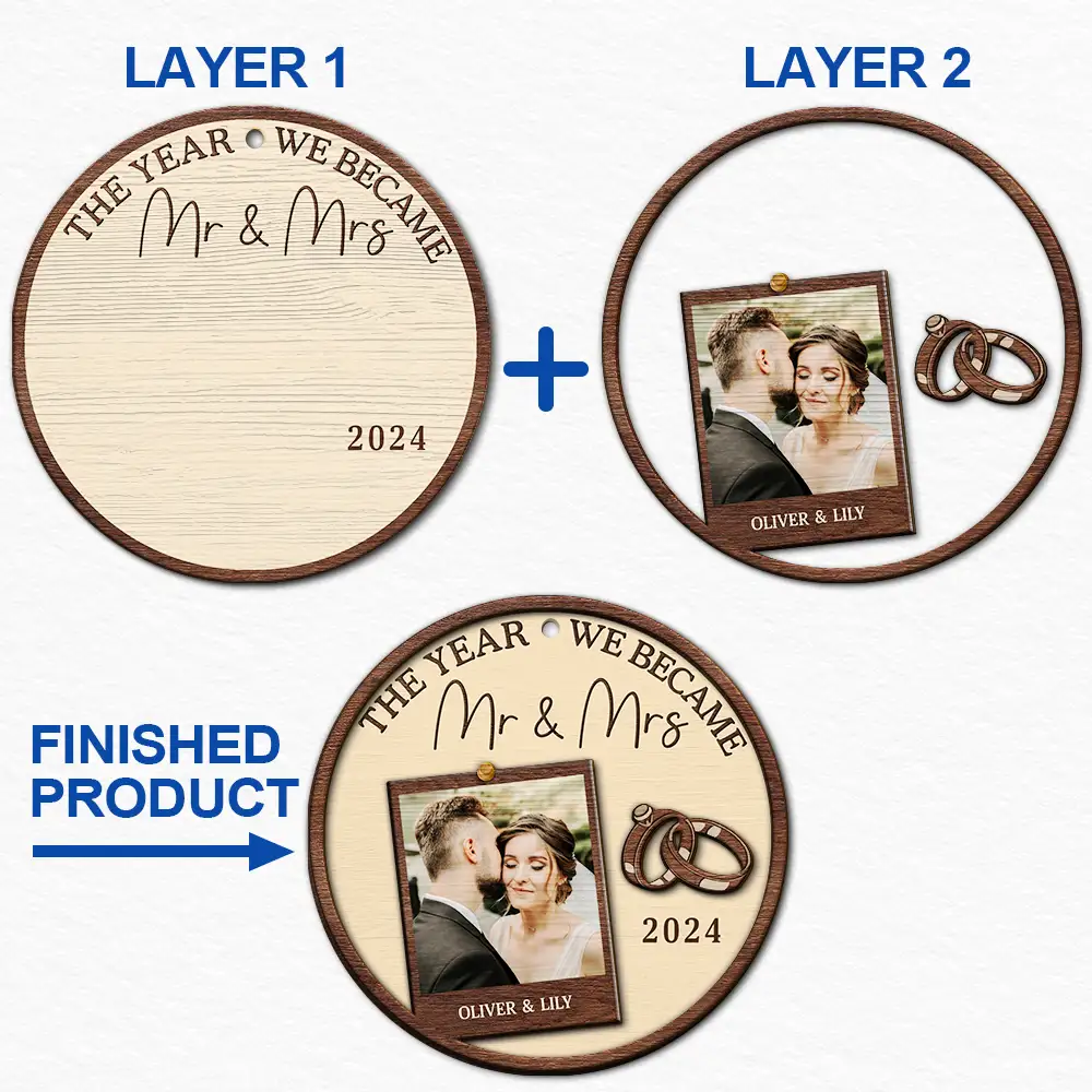 Custom Photo The Year We Became Mr & Mrs Couples - Personalized 2-Layered Wooden Ornament - Image 6