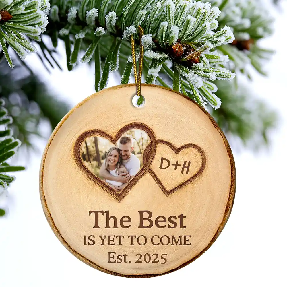 Custom Photo The Year We Became Mr & Mrs Initial Letter - Personalized Circle Ceramic Ornament - Image 4