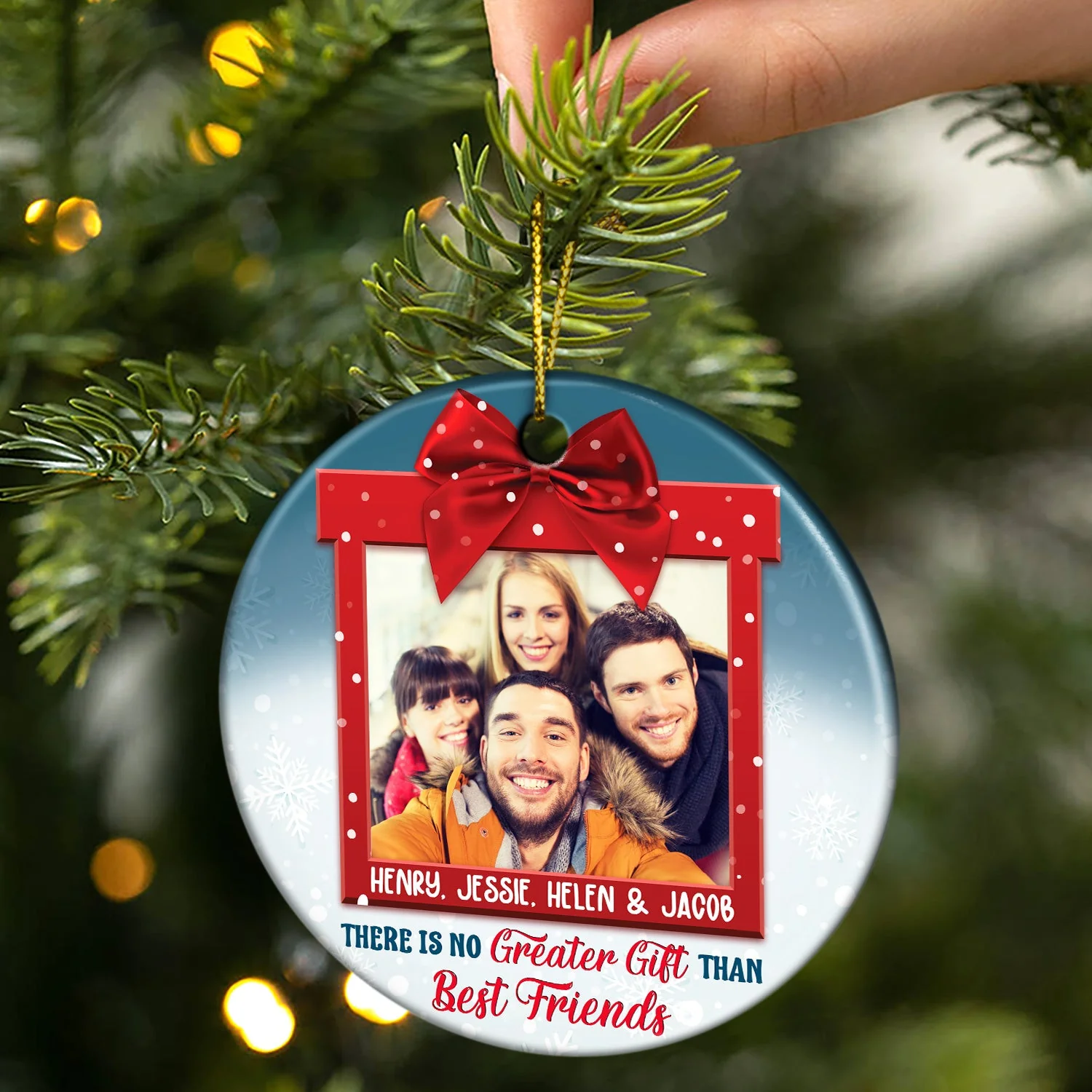 Custom Photo There's No Greater Gift Than - Christmas Gift For Family, Friends - Personalized Custom Circle Ceramic Ornament - Image 2