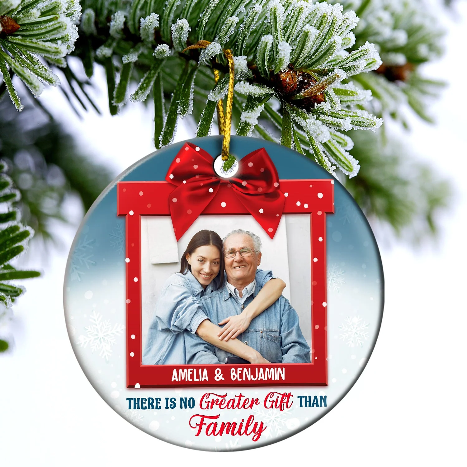Custom Photo There's No Greater Gift Than - Christmas Gift For Family, Friends - Personalized Custom Circle Ceramic Ornament - Image 3