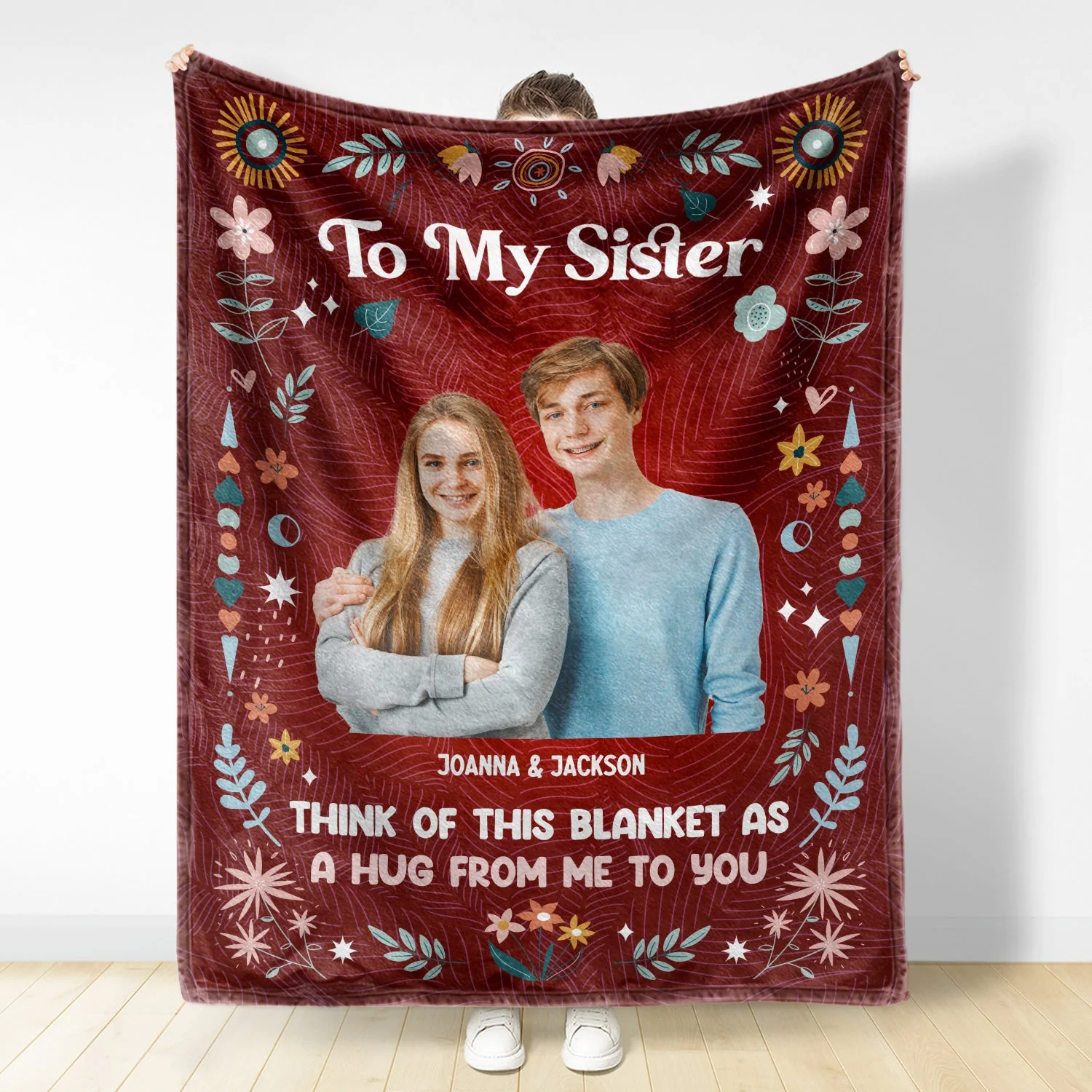 Custom Photo Think Of This Blanket - Gift For Sisters And Best Friends - Personalized Fleece Blanket - Image 4
