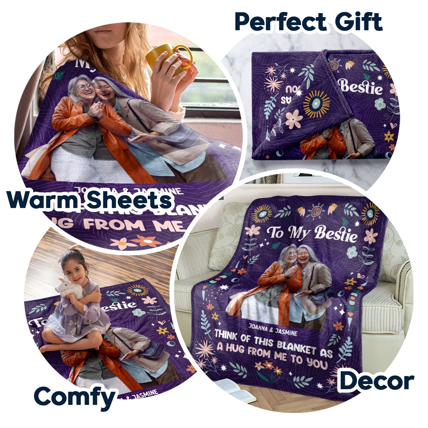 Custom Photo Think Of This Blanket - Gift For Sisters And Best Friends - Personalized Fleece Blanket - Image 8