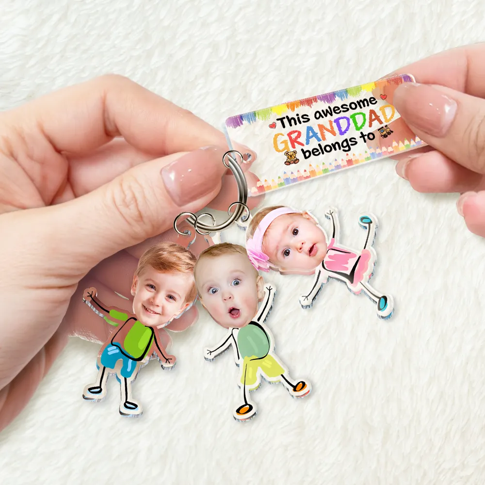 Custom Photo This Awesome Daddy Mommy Grandpa Belongs To - Personalized Acrylic Tag Keychain - Image 3