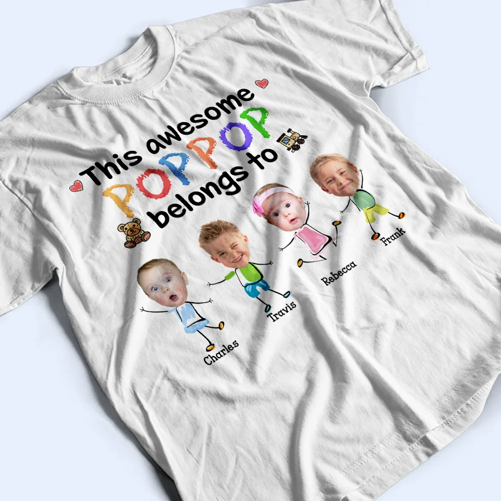 Custom Photo This Awesome Daddy Mommy Grandpa Belongs To - Personalized T Shirt - Image 4