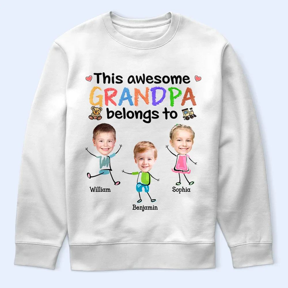 Custom Photo This Awesome Daddy Mommy Grandpa Belongs To - Personalized T Shirt - Image 6