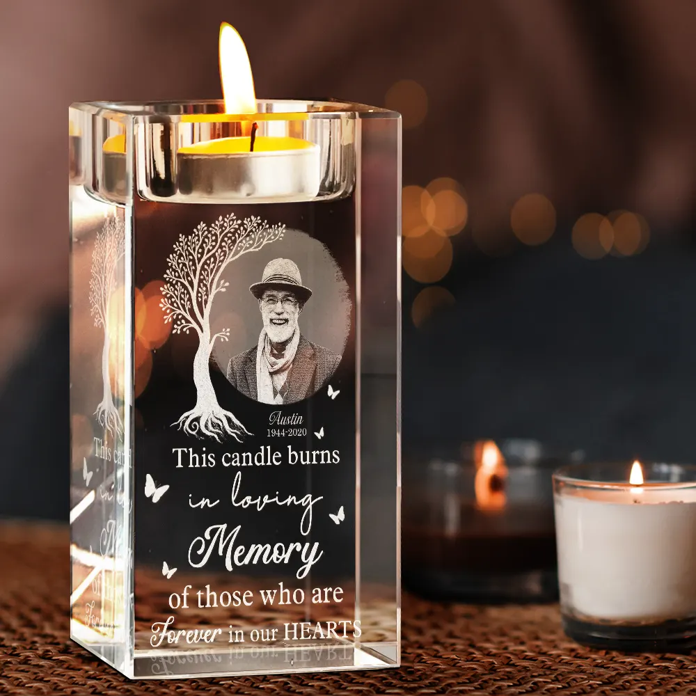 Custom Photo This Candle Burns In Loving Memory - Personalized Crystal Candle Holder - Image 3