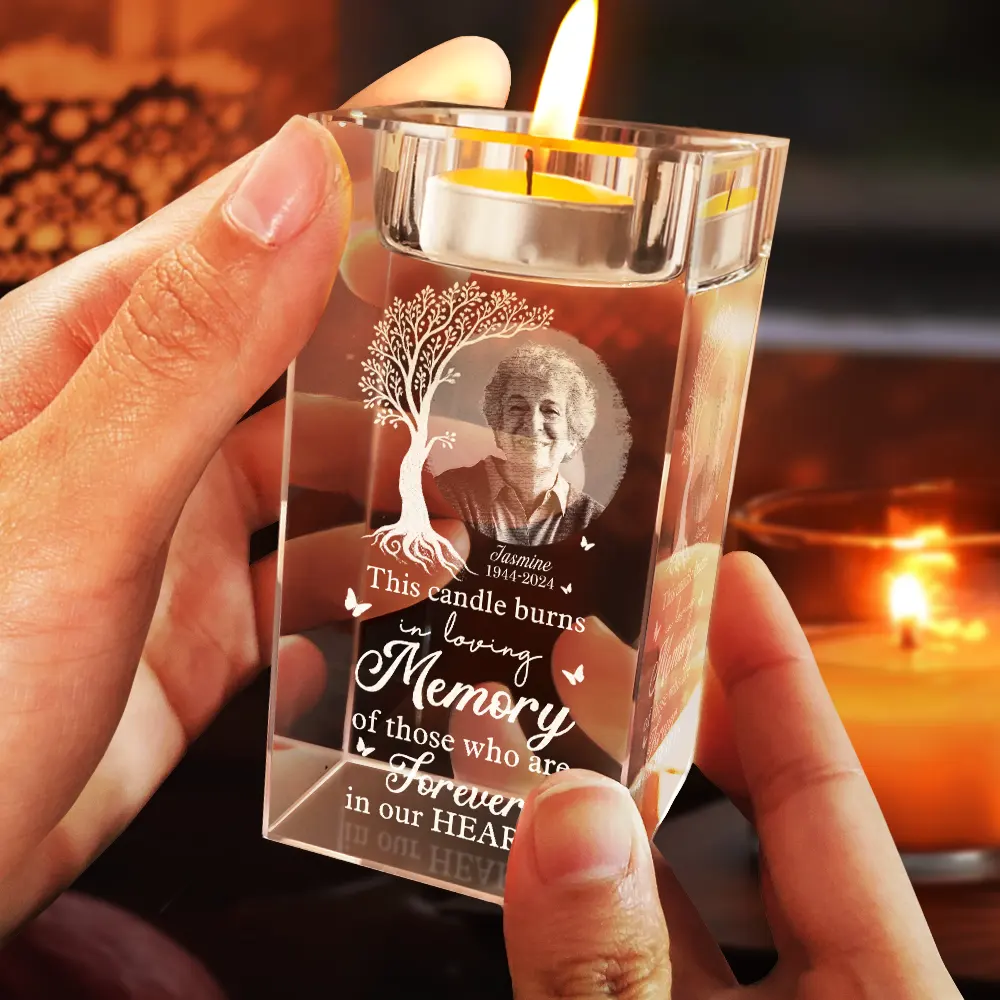 Custom Photo This Candle Burns In Loving Memory - Personalized Crystal Candle Holder - Image 4