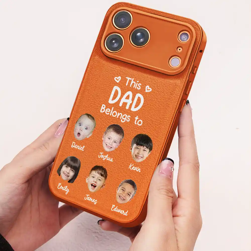 Custom Photo This Daddy Belongs To - Personalized Leather Phone Case - Image 3