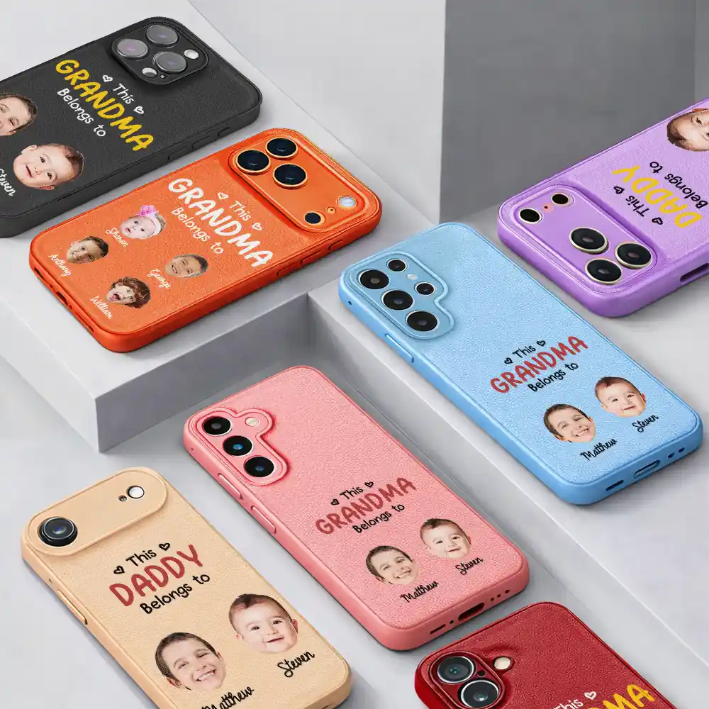 Custom Photo This Daddy Belongs To - Personalized Leather Phone Case - Image 4