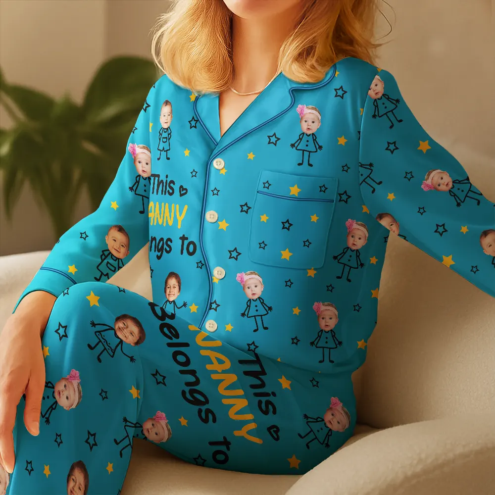 Custom Photo This Grandma Mom Belongs To Kids Pet - Personalized Satin Pajama Set - Image 5