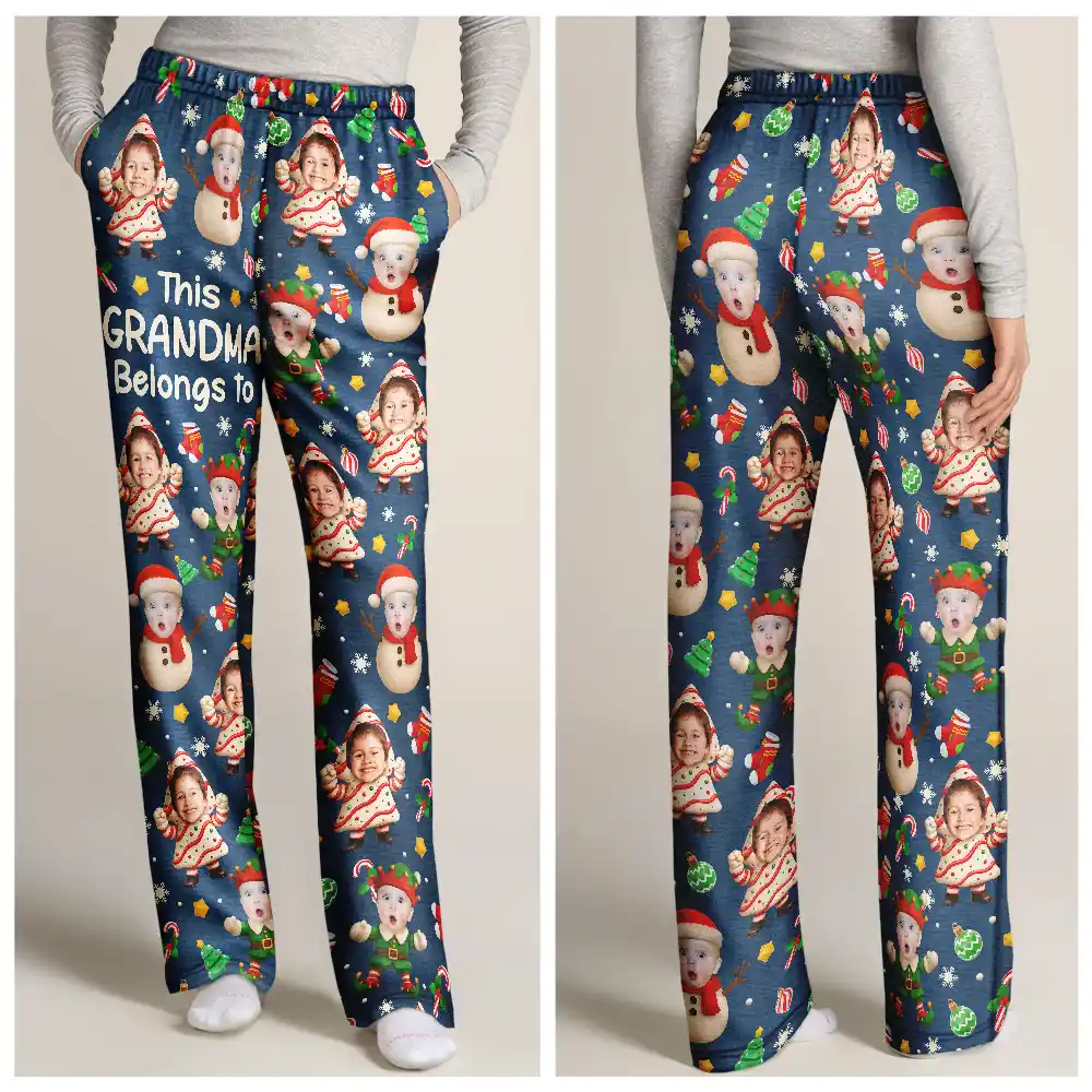 Custom Photo This Grandpa Dad Belongs To Grandkids Christmas Characters - Personalized Pajama Pants - Image 4