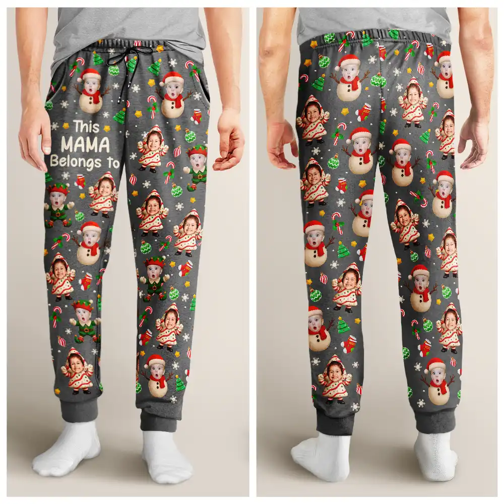 Custom Photo This Grandpa Dad Belongs To Grandkids Christmas Characters - Personalized Pajama Pants - Image 5