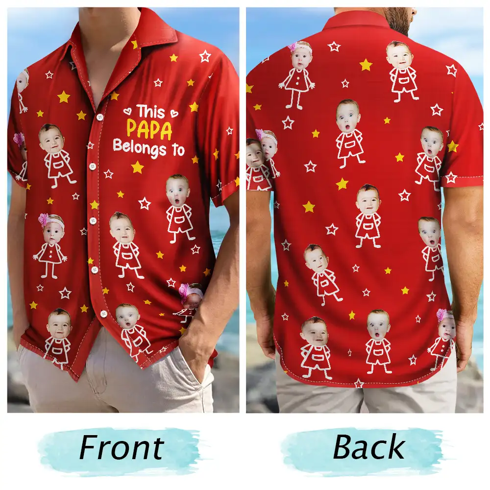 Custom Photo This Grandpa Grandma Dad Mom Belongs To Kids Pet - Personalized Hawaiian Shirt - Image 6