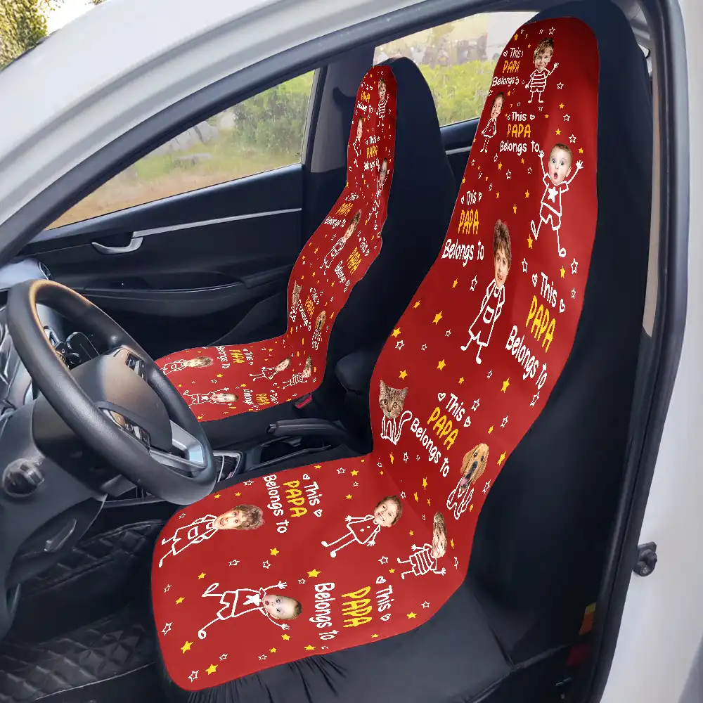 Custom Photo This Grandpa Papa Dad Belongs To Kids Pet - Personalized Car Seat Cover - Image 7