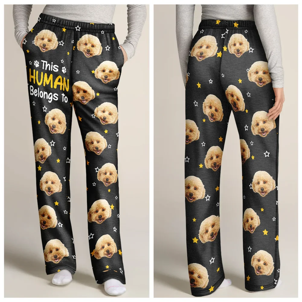 Custom Photo This Human Belongs To Dog Cat Cute Face Cut - Personalized Pajama Pants - Image 4