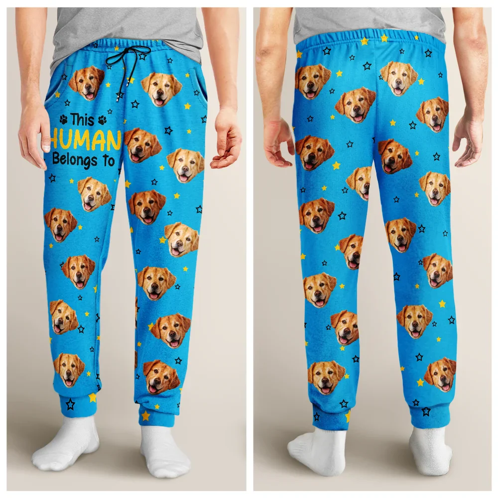 Custom Photo This Human Belongs To Dog Cat Cute Face Cut - Personalized Pajama Pants - Image 5