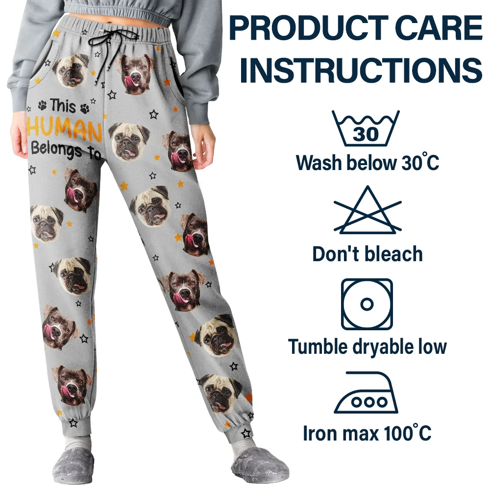 Custom Photo This Human Belongs To Dog Cat Cute Face Cut - Personalized Pajama Pants - Image 6
