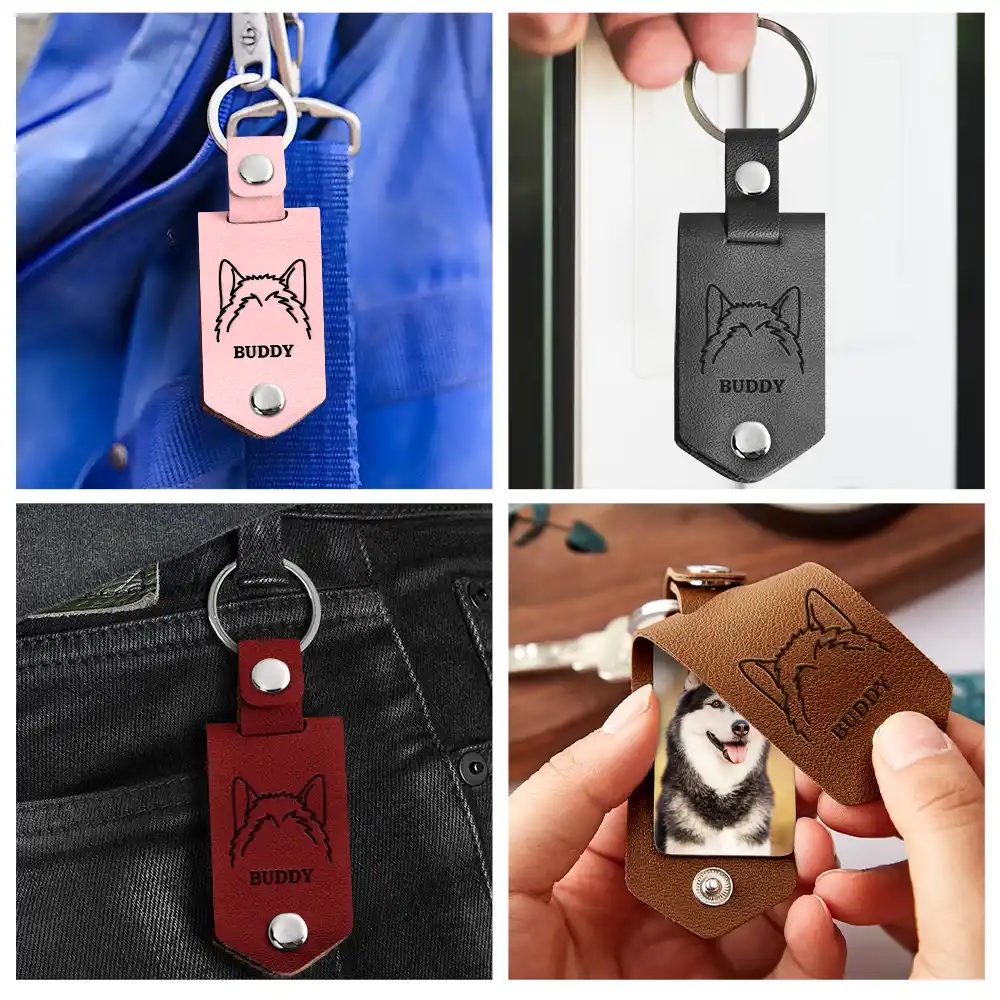 Custom Photo This Human Belongs To - Personalized Leather Photo Keychain - Image 6