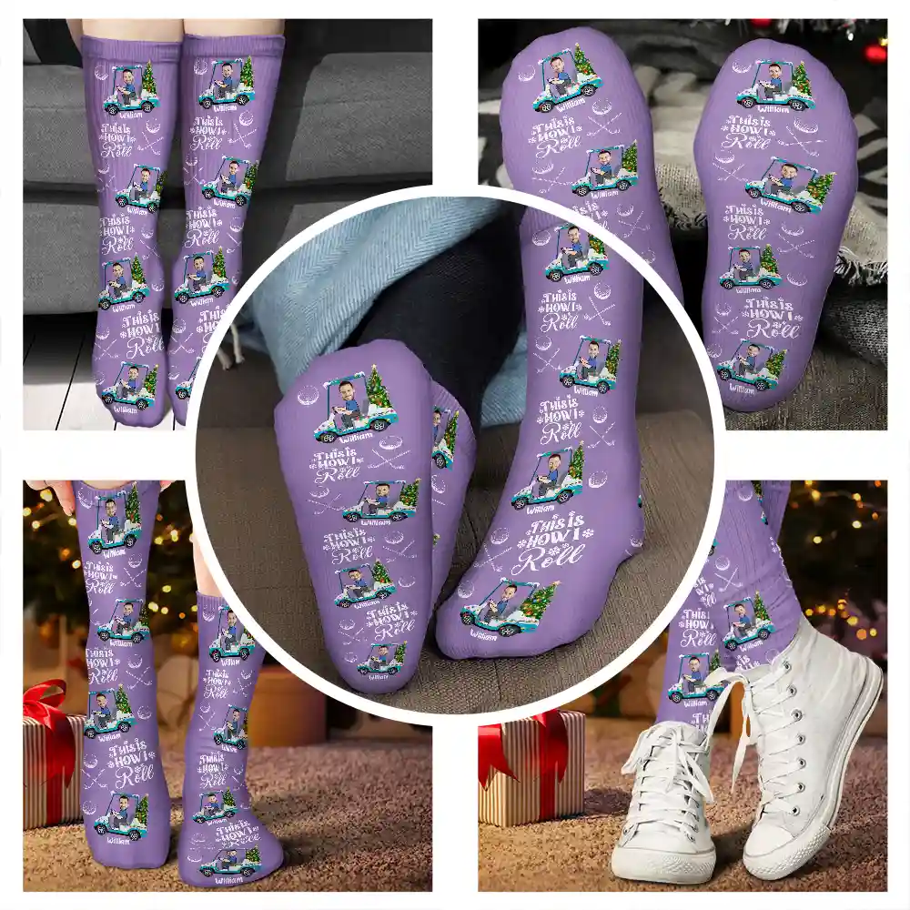 Custom Photo This Is How I Roll Golf Cart - Personalized Socks - Image 5