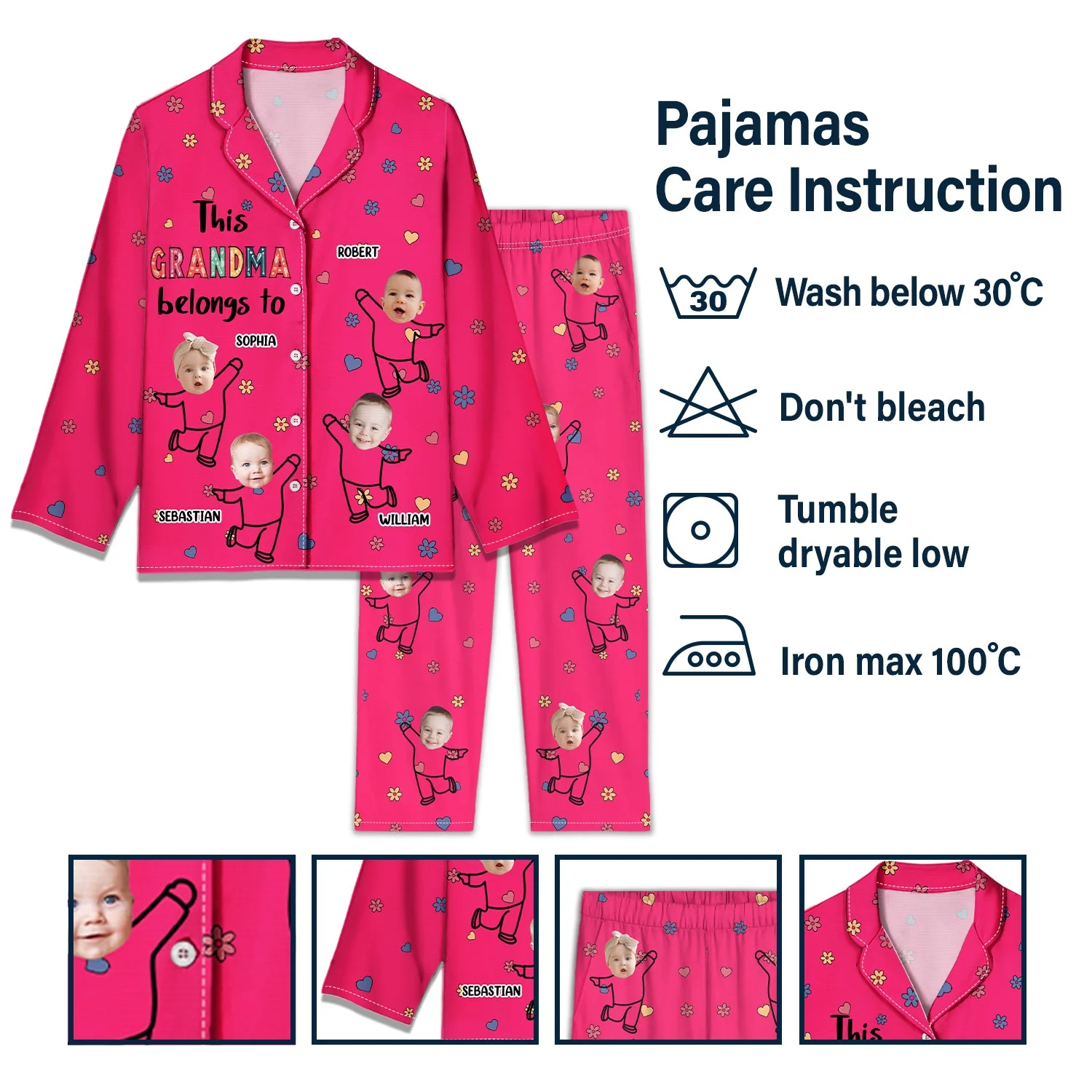 Custom Photo This Nana Belongs To - Birthday, Loving Gift For Mom, Grandma - Personalized Long Pajamas Set - Image 7